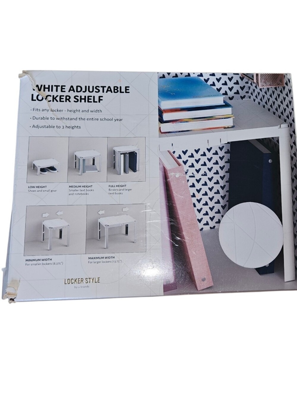U Brands White Adjustable Locker Shelf – Expandable Height & Width